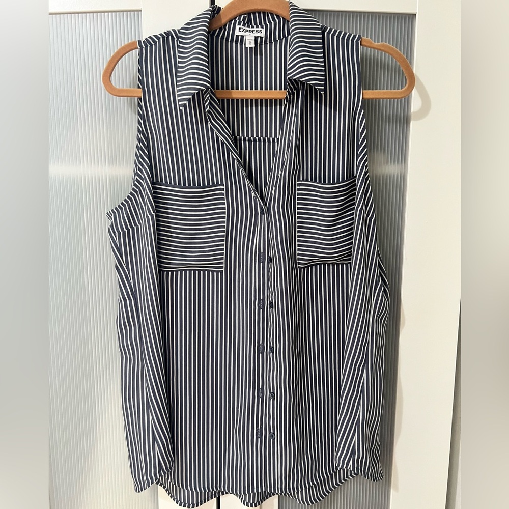 Express Blue and White Striped Button Down Shirt